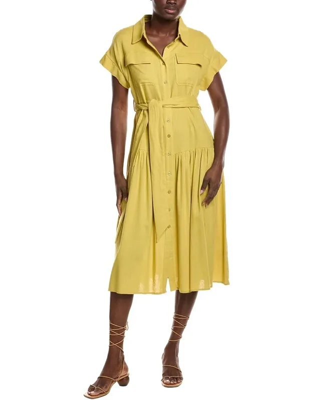 Cap Sleeve Linen-blend Shirtdress