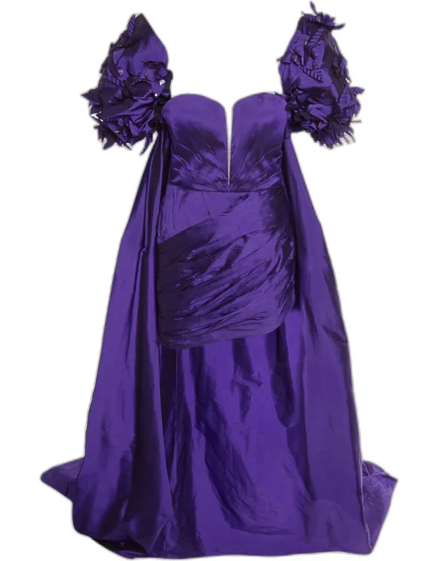 Taffeta Draped Long Train Mini Dress