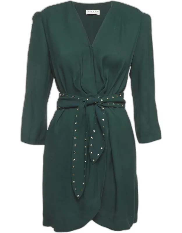 Crepe Belted Mini Wrap Dress