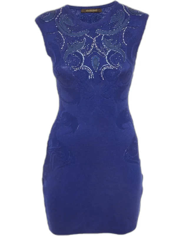 Embroidered Stretch Knit Mini Dress