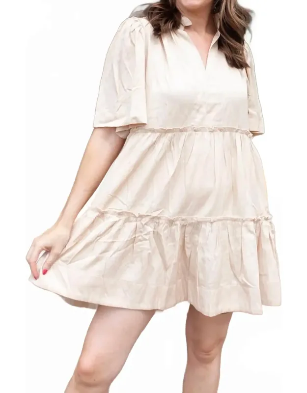Shimmering V-neck Flutter Mini Dress