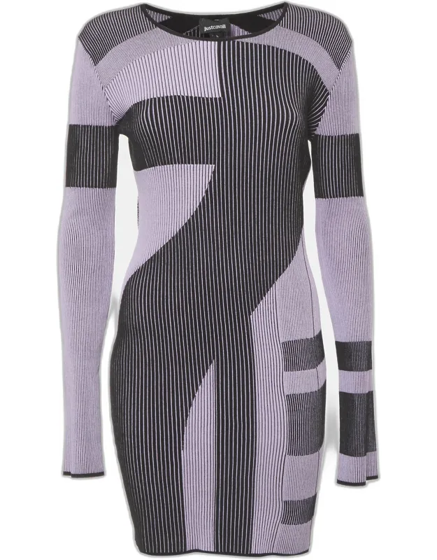Patterned Rib Knit Mini Dress