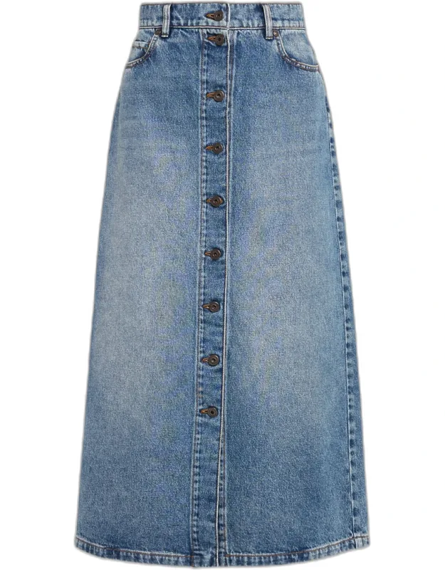 A-line Cotton Denim Midi Skirt