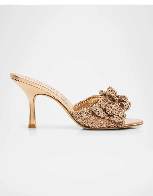 Lotus Metallic Crochet Slide Sandals