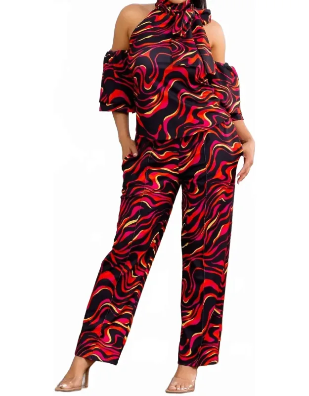 Cold Shoulder Top And Wide Leg Pants Set