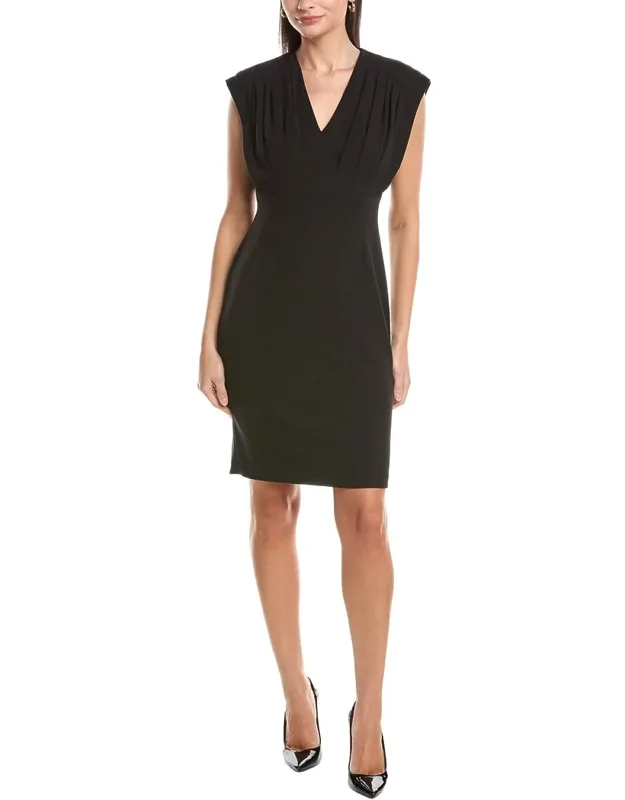 V-neck Pleated Bodice Sheath Dress