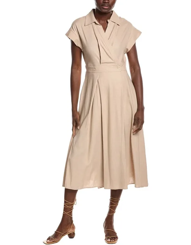 Banded Waist Linen-blend Midi Wrap Dress