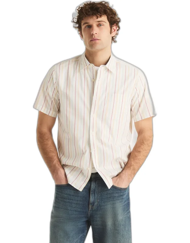 Nautica Striped Short-sleeve Shirt - Sustainably Crafted Cotton, Straight Collar