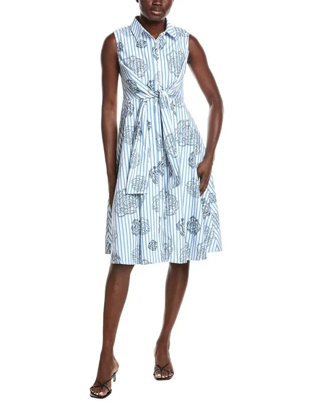 Stripe Print Sleeveless Front Tie Dress
