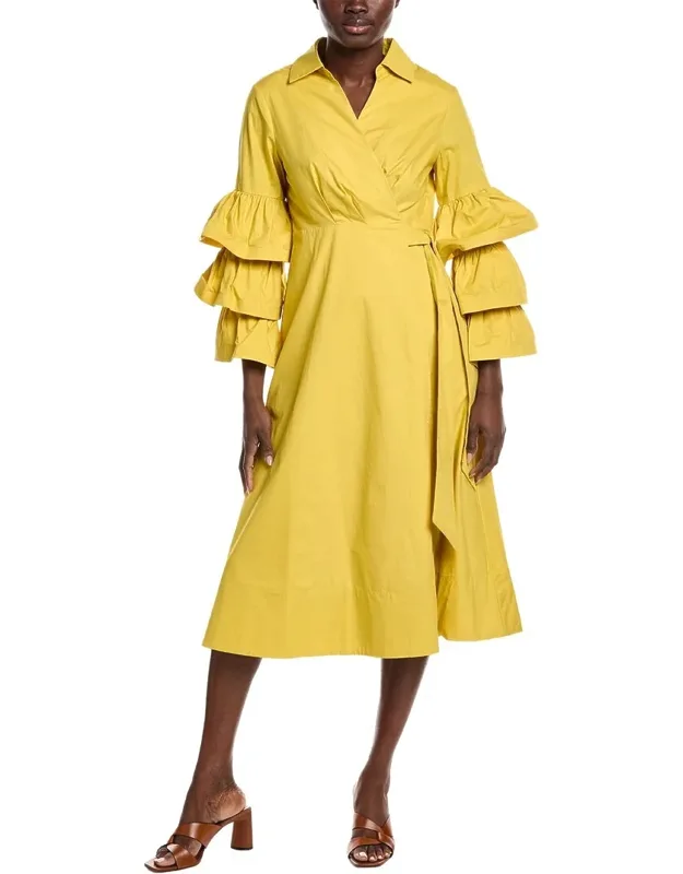Layered Sleeve Wrap Midi Dress