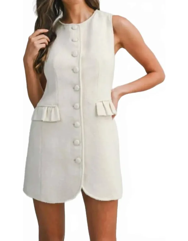 Tweed Sleeveless Ruffle Pocket Mini Dress