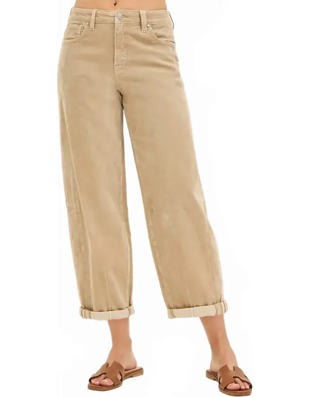 High Rise Crop Barrel Corduroy Pants