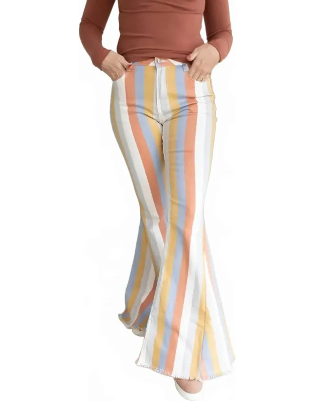 Multi Striped Flare Jeans