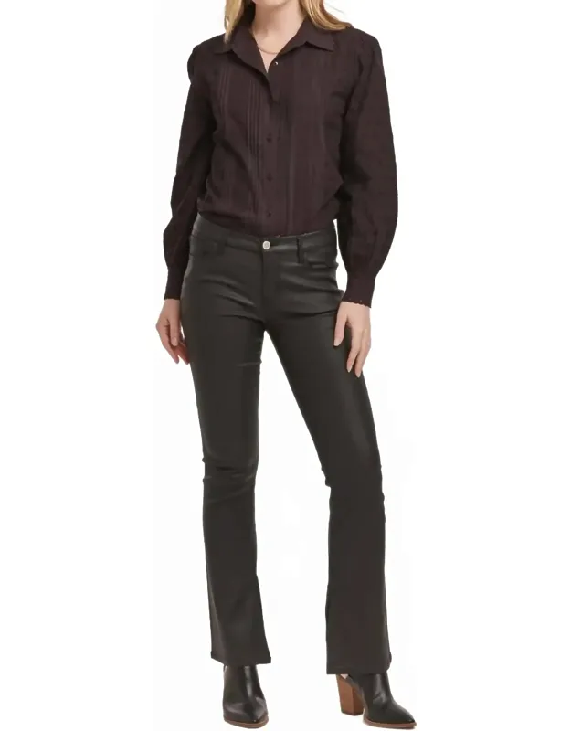 Mid Rise Bootcut Coated Pants