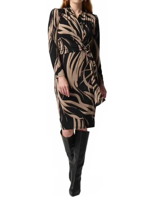 Long Sleeve Sheath Dress With Side Buckle