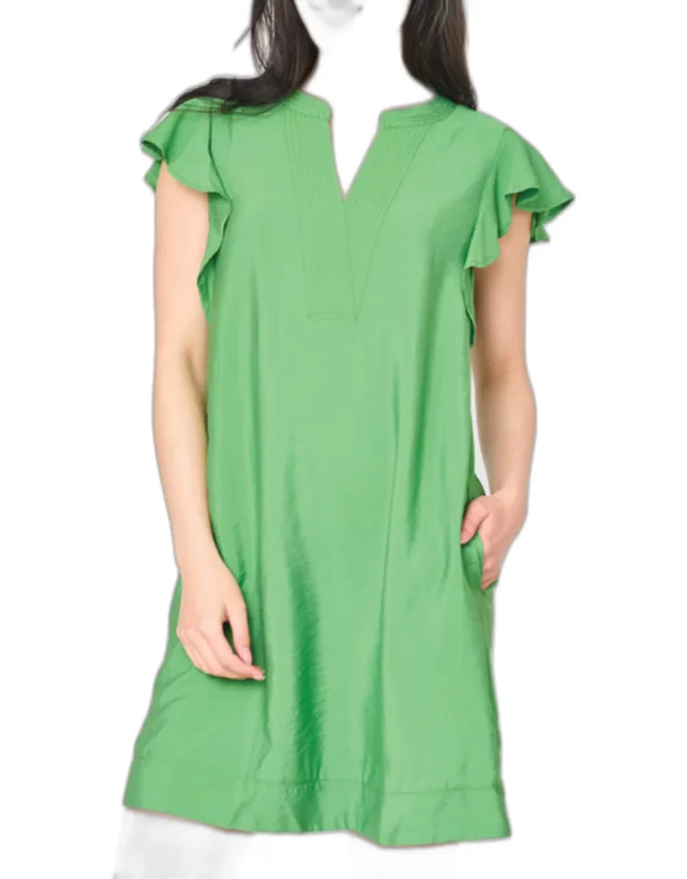 Flutter Sleeve Notch Neck Dress