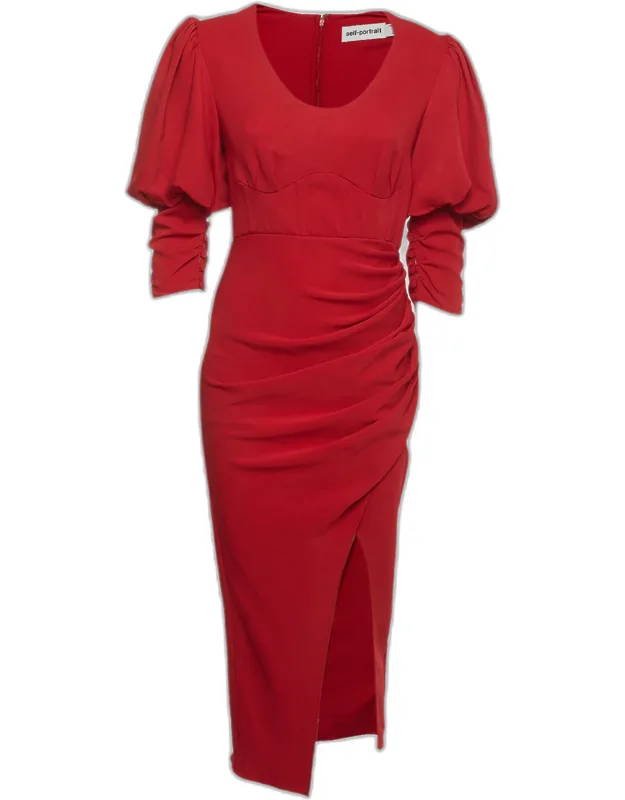 Draped Thigh Slit Midi Dress