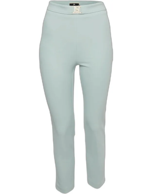 Mint Green Stretch Crepe Straight Trousers