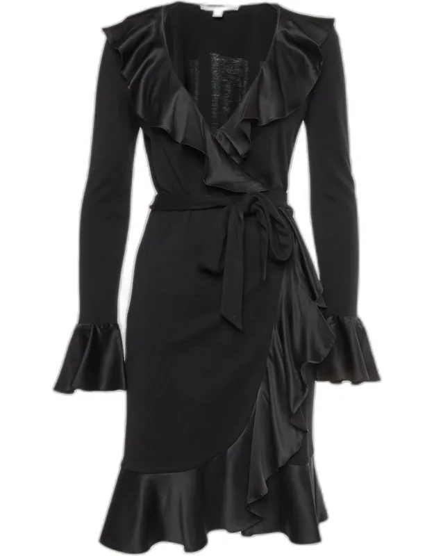 Jersey And Satin Wrap Midi Dress