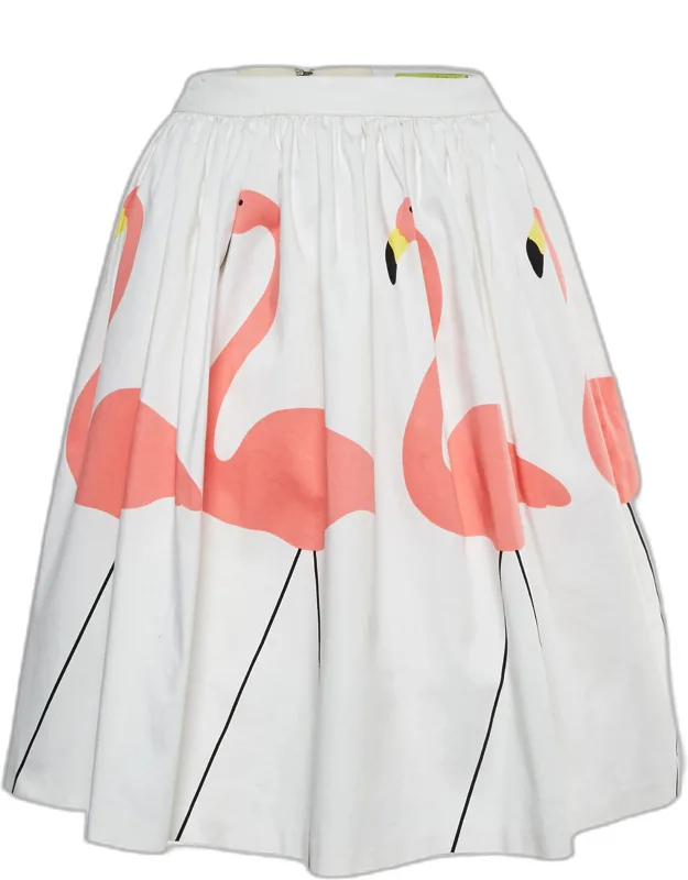 Flamingo Print Stretch Cotton Flared Mini Skirt