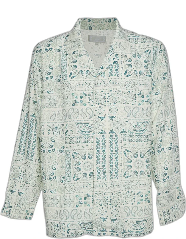 Cream/green Paisley Print Cotton Blend Long Sleeve Shirt
