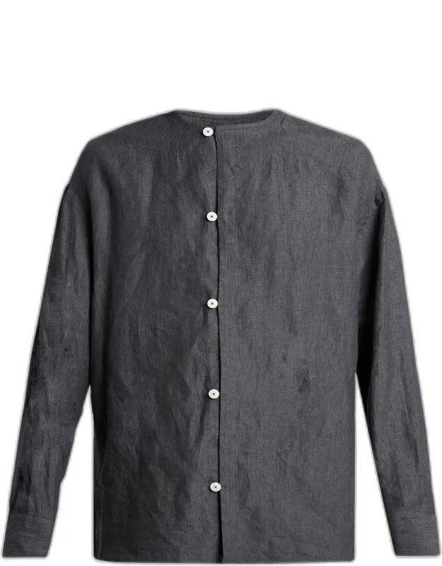 Linen Hairline Stripe Relaxed Button-down Shirt
