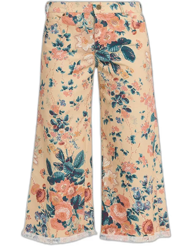 Cropped Floral-print Pants