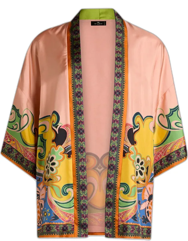 Silk Jacquard Open-front Jacket