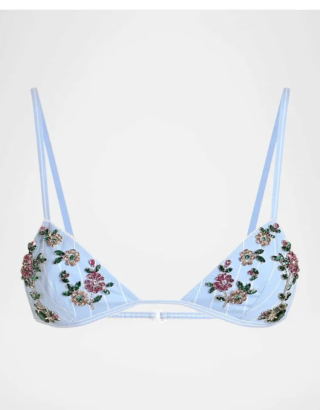 Striped Crystal-embellished Poplin Bra