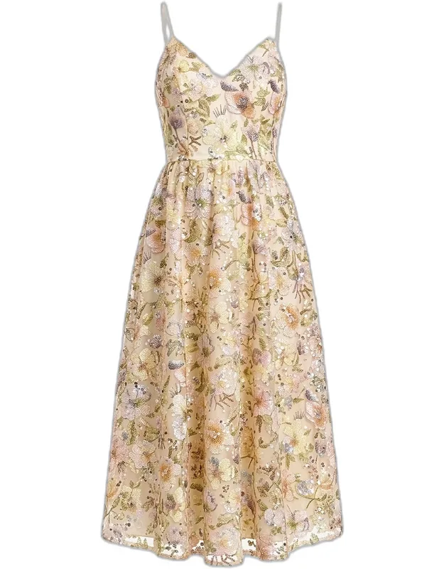 Floral Sequined Midi Dress