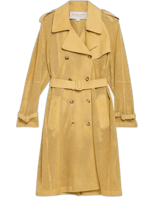 Belted Perforated Suede Trench Coat