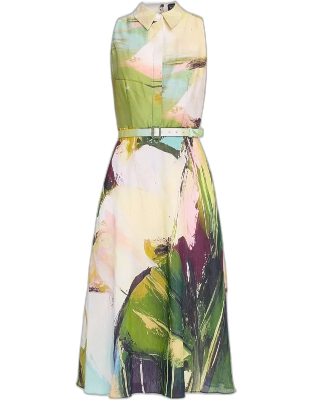 Sleeveless Abstract-print Midi Shirtdress