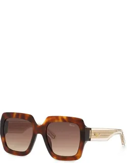 Sunglasses Square Full Rim, Shiny Havana Frame And Brown Gradient Lens