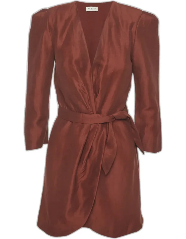 Linen Blend Mini Wrap Dress