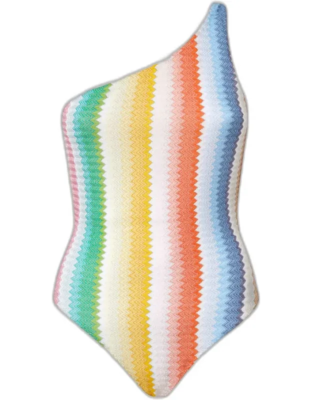 Striped Zig Zag Asymmetric Swimsuit