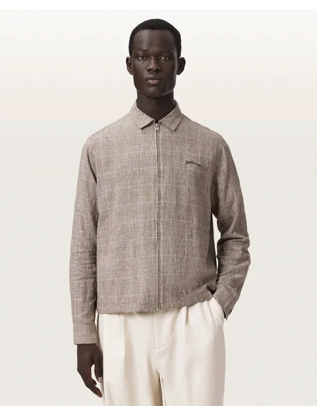 Linen Blend Embroidered Check Jacket