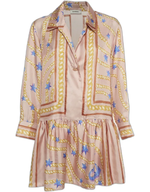 Multicolour Graphic Print Sateen Mini Dress