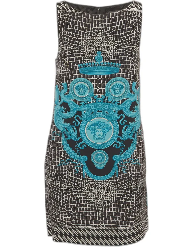 Crocodile Medusa Print Silk Sleeveless Mini Dress