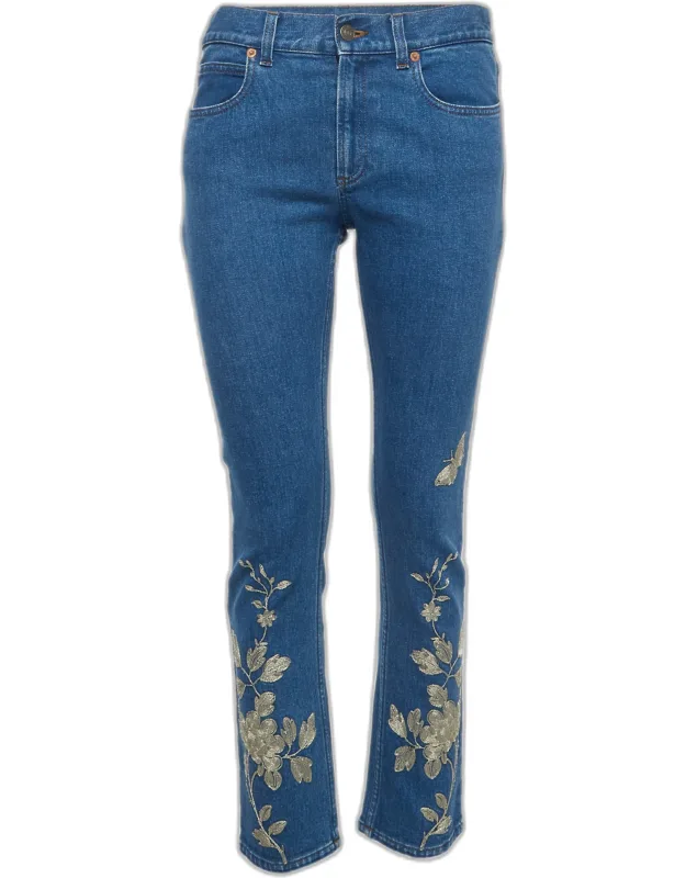 Floral Embroidered Denim Jeans