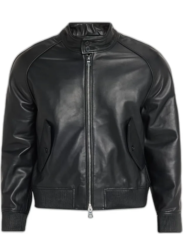 Leather Band-collar Biker Jacket