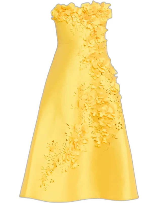 Floral Applique Gazar Midi Dress