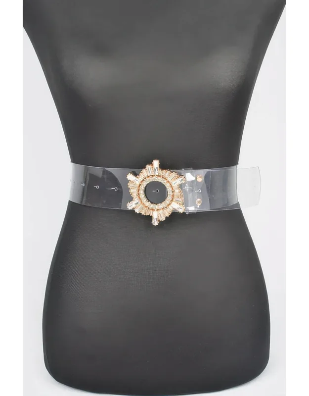 Modern Clear Belt With Crystal Stone Buckle Design