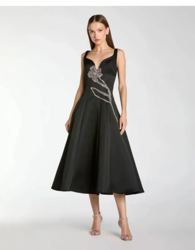 A-line Midi Dress With Embellished Flower