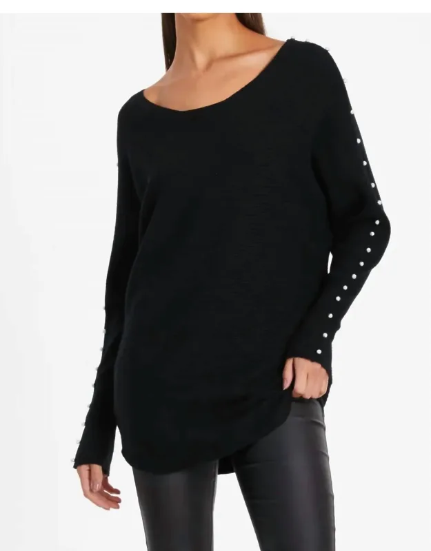 Pullover Sweater With Studded Sleeves