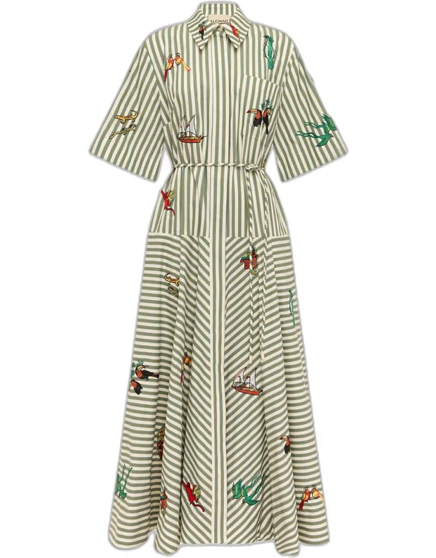 Embroidered Striped Shirtdress