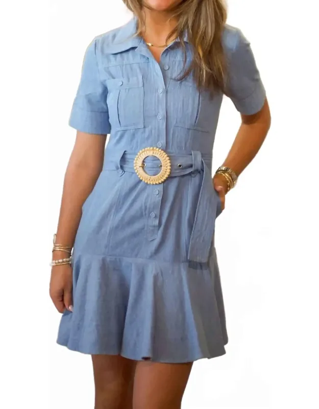 Short Sleeve Bubble Hem Denim Dress
