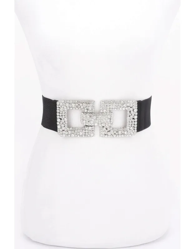 Rhinestone Buckle Elastic Belt