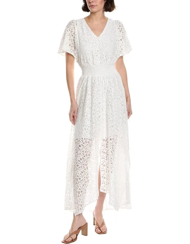 Smocked Waist Flutter Sleeve Maxi Dress