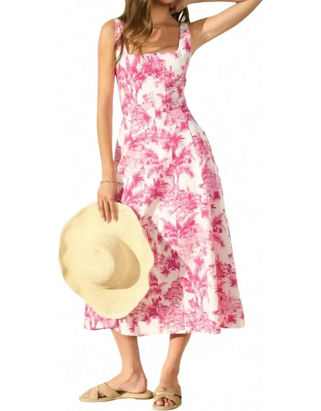 Laguna Palm Square Neck Paneled Dress