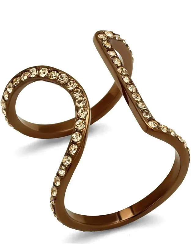Coffee Light Stainless Steel Ring With Top Grade Crystal